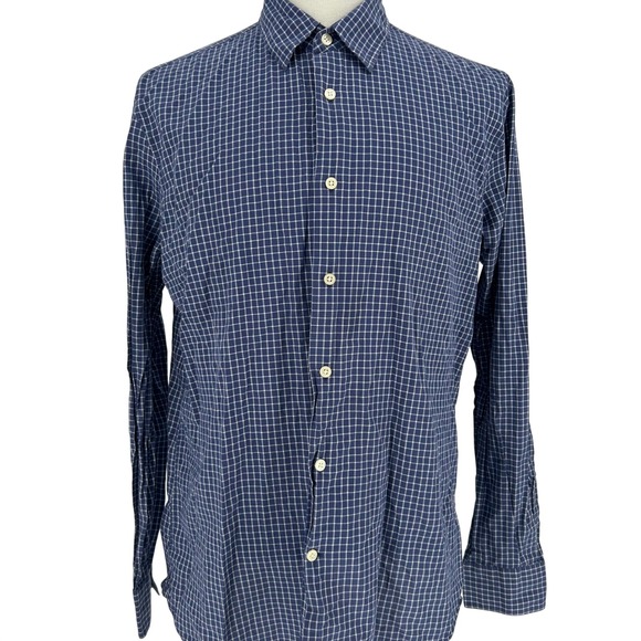 John Varvatos Other - Mens Blue Check ‎ Cotton Long Sleeve Button Up Collared Dress Shirt L Workwear